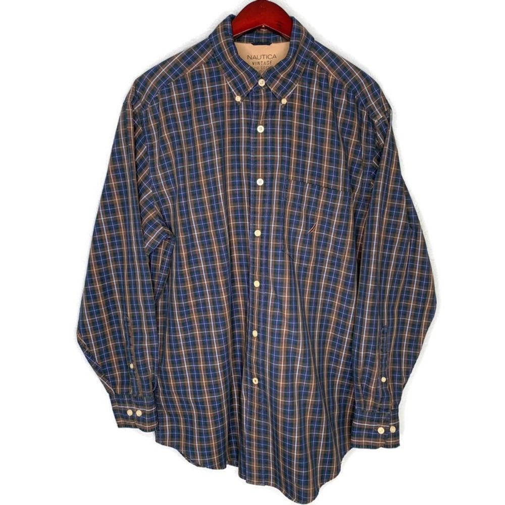 Nautica Vintage Plaid Long Sleeve Shirt EUC